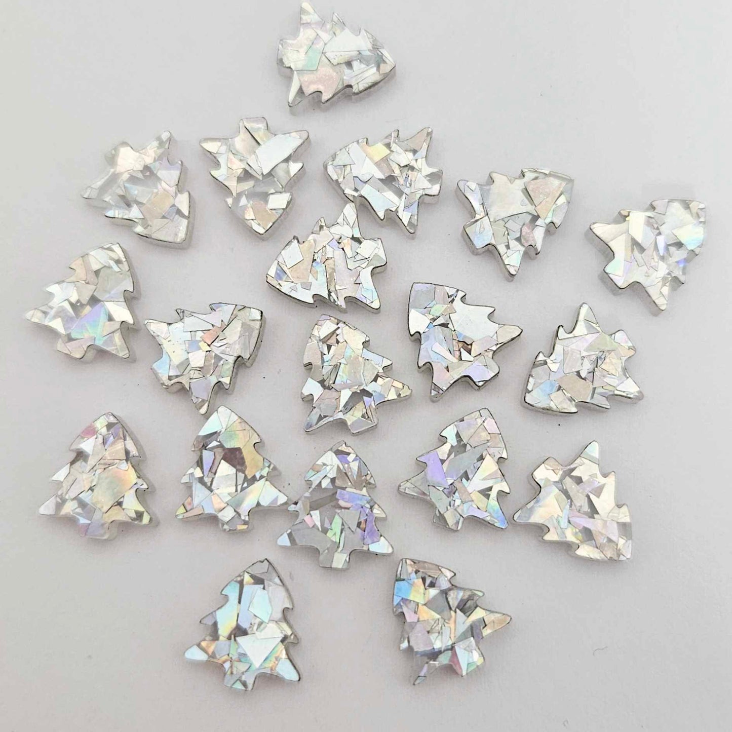 12mm holographic silver glitter Christmas Xmas trees DIY earring supplies laser cut acrylic studs blanks petite small kids