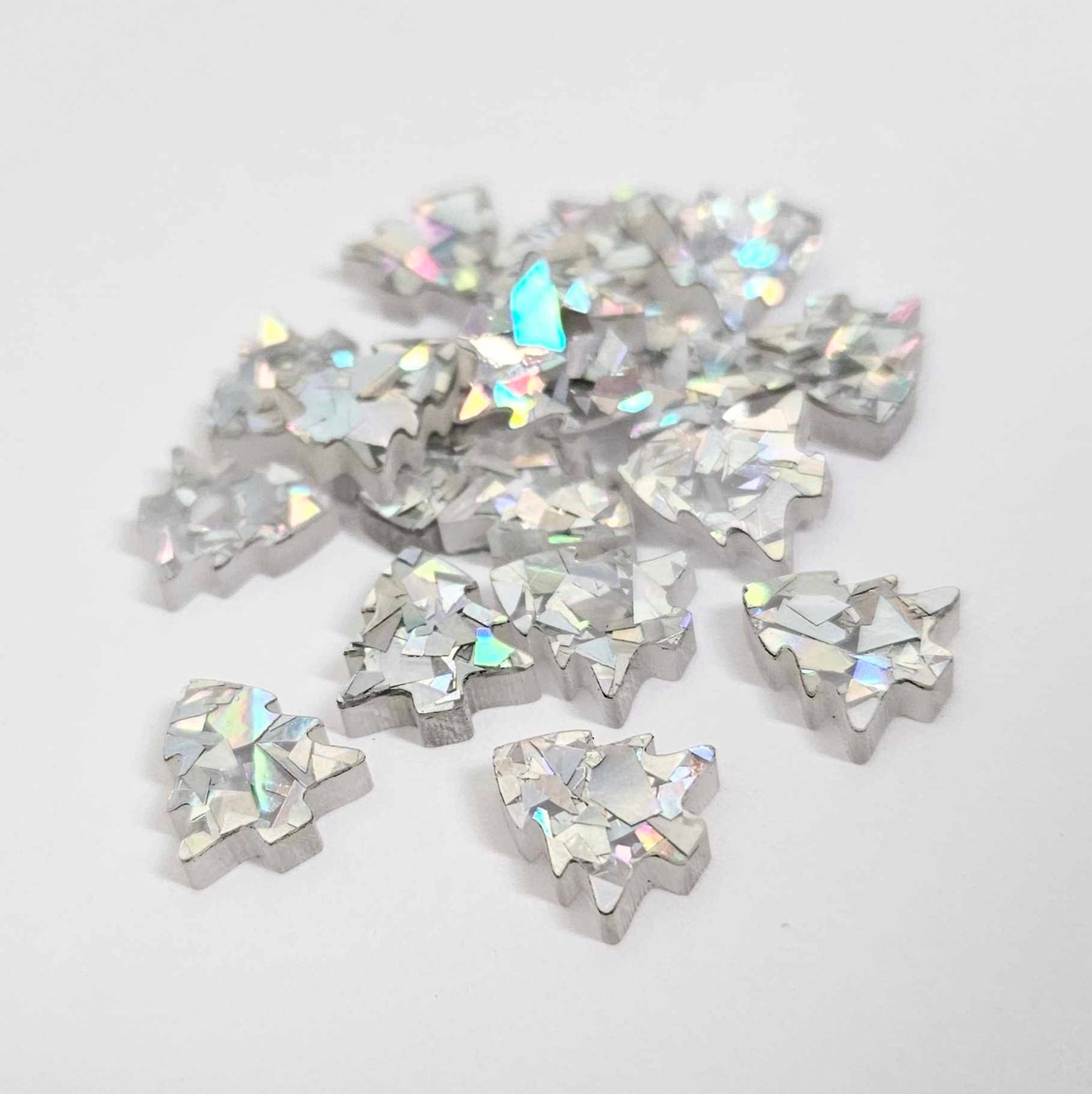 12mm holographic silver glitter Christmas Xmas trees DIY earring supplies laser cut acrylic studs blanks petite small kids