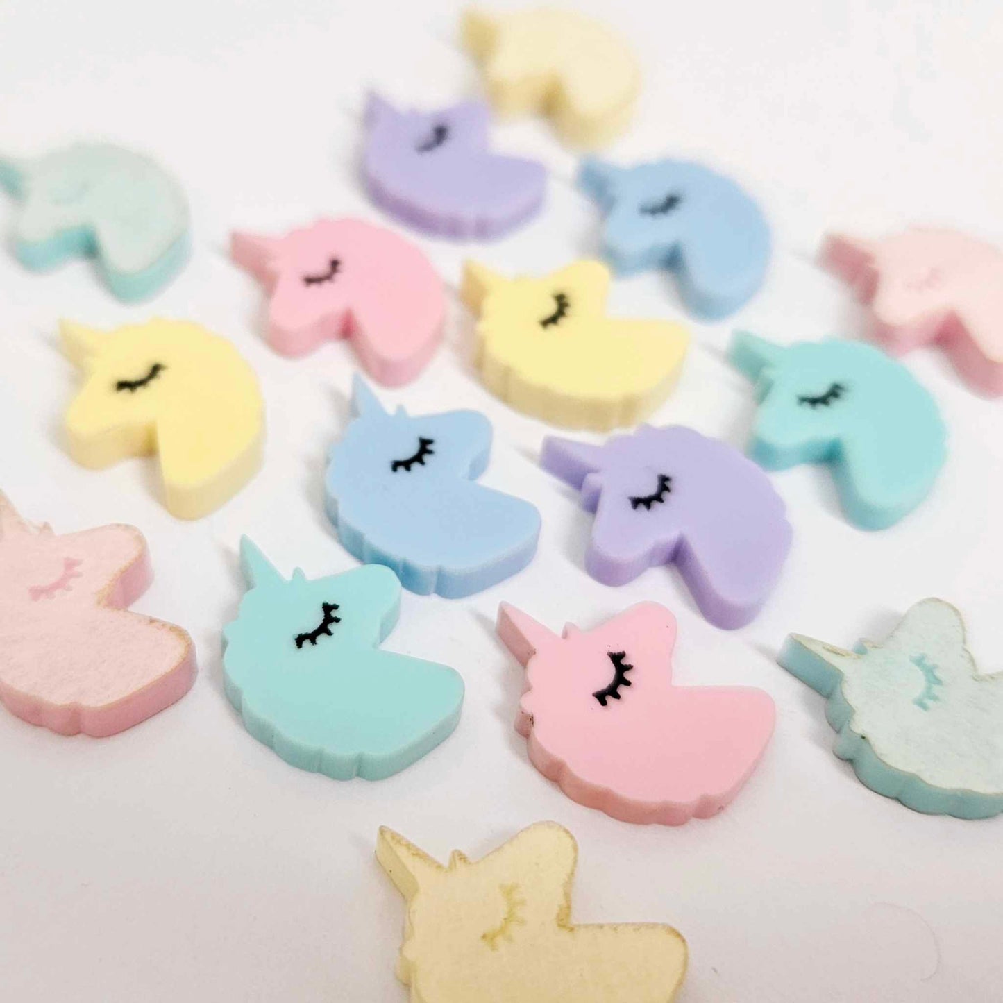 pastel yellow pink purple blue aqua unicorn unicorns DIY earring supplies laser cut acrylic studs blanks kids petite eyelashes mixed pack