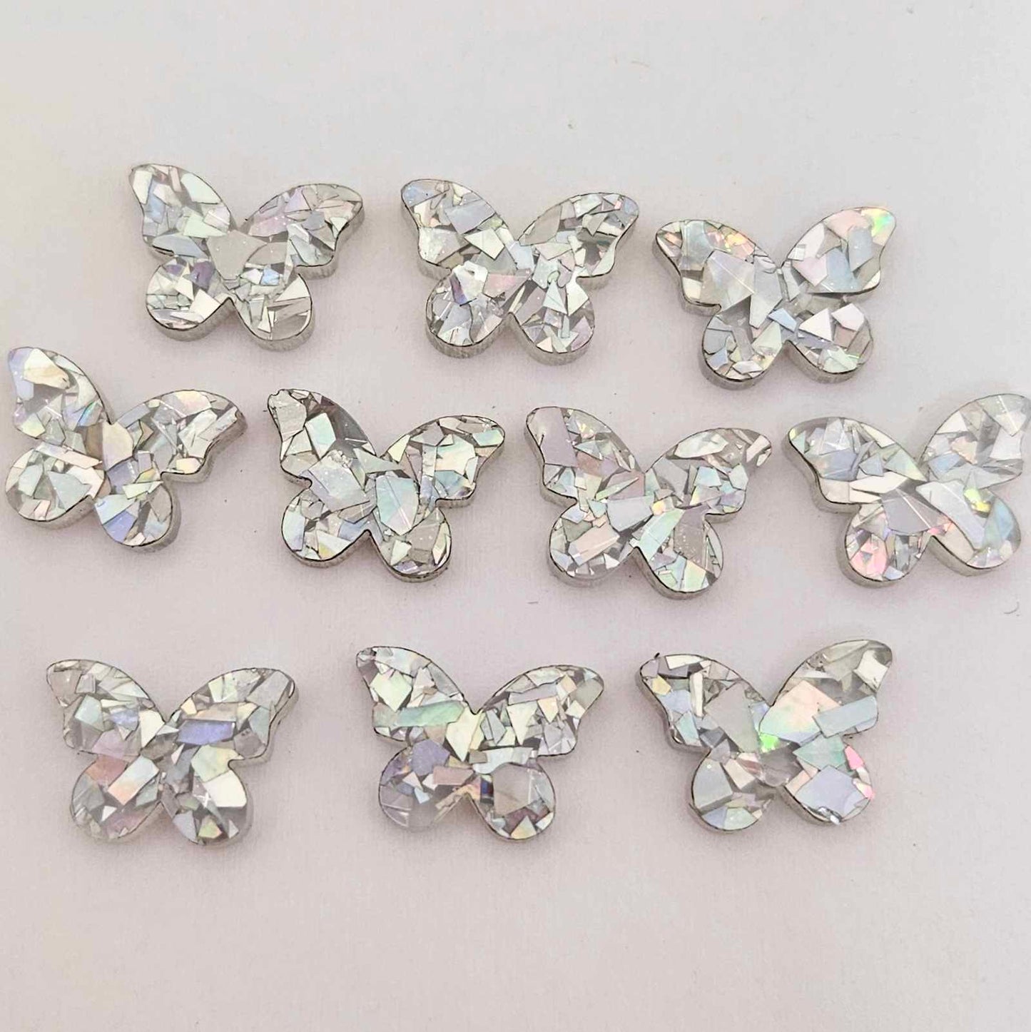 holographic silver glitter butterfly butterflies DIY earring supplies laser cut acrylic studs blanks findings petite small kids