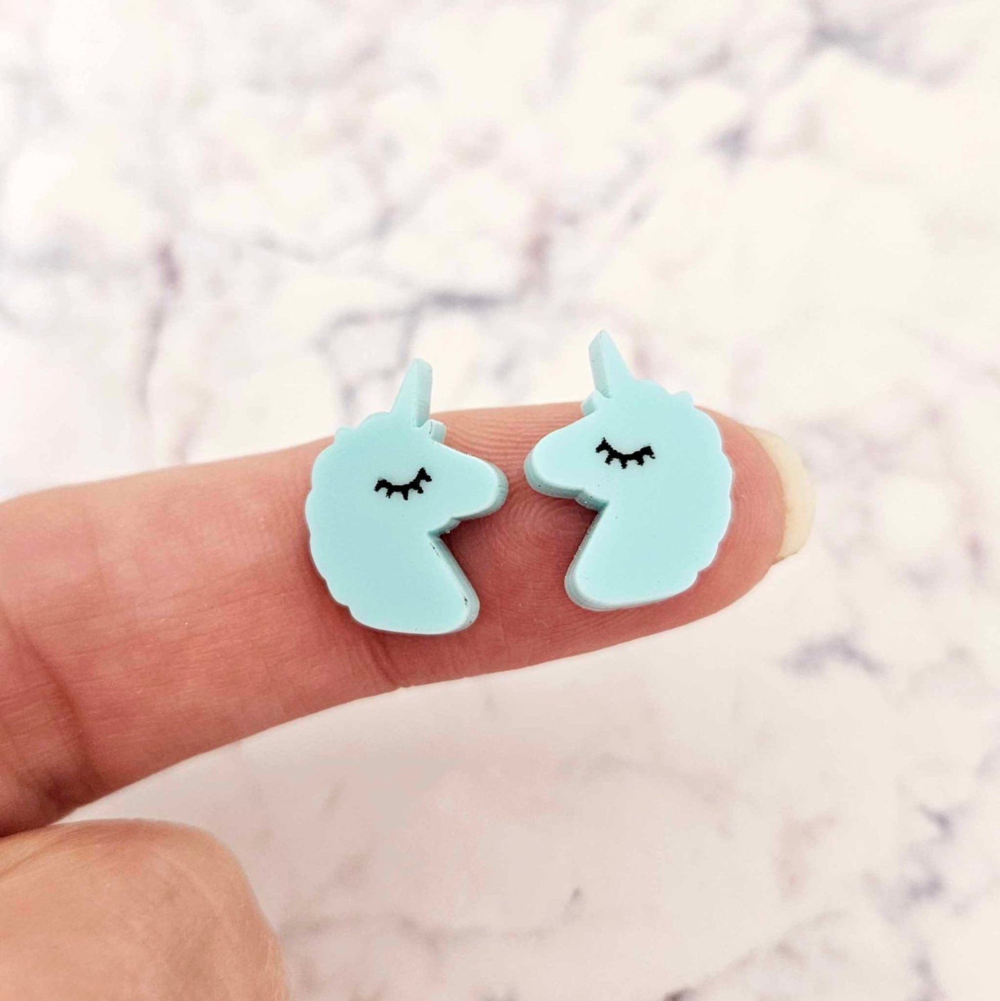 pastel turquoise aqua unicorn unicorns DIY earring supplies laser cut acrylic studs blanks kids petite eyelashes