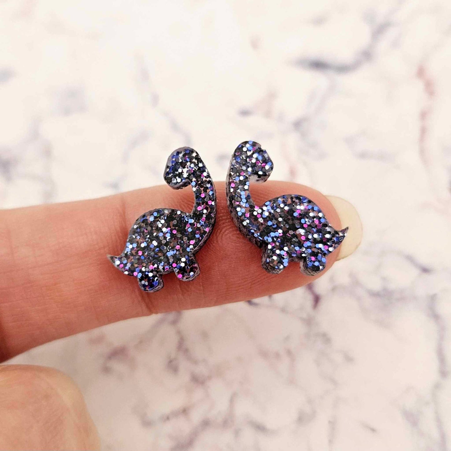 holographic blue glitter brontosaurus dinosaur dino DIY earring supplies laser cut acrylic studs blanks