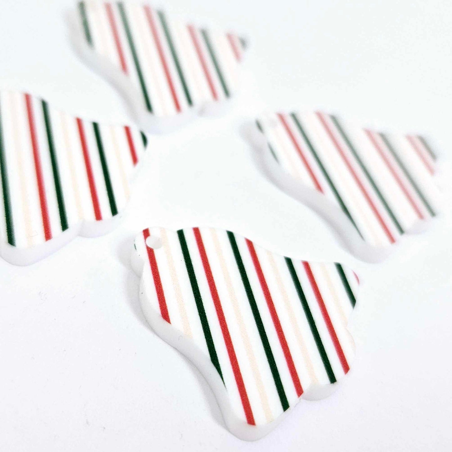 stripy red green gold bells bows Christmas Xmas UV printed DIY earring supplies laser cut acrylic dangles blanks layered hoops