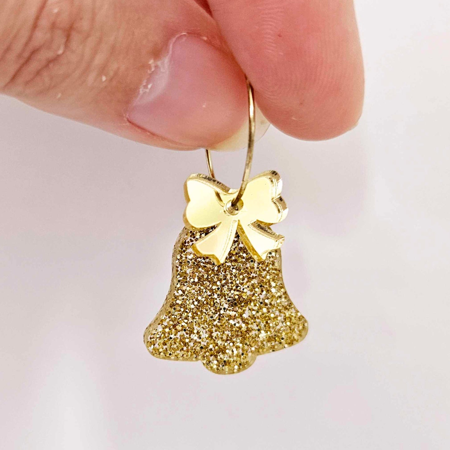 gold glitter bells red mirror bows Christmas Xmas DIY earring supplies laser cut acrylic dangles blanks layered hoops