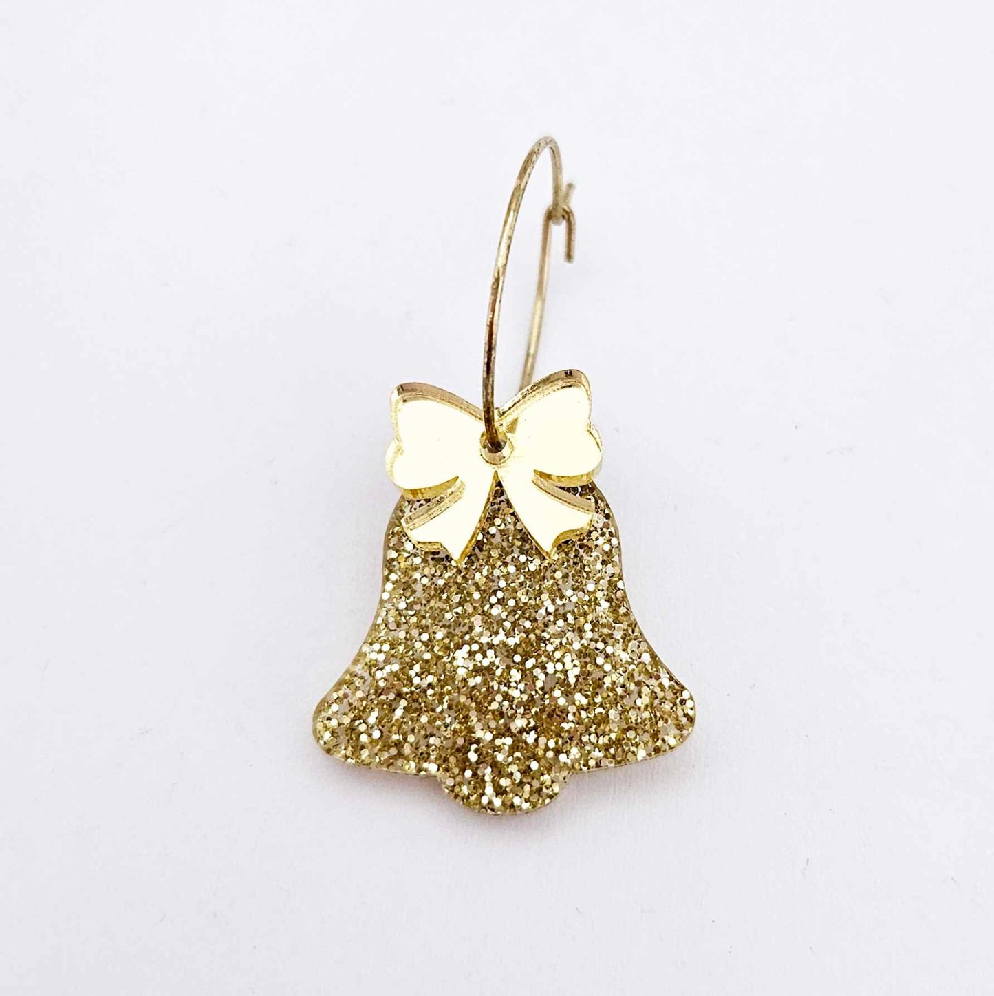 gold glitter bells red mirror bows Christmas Xmas DIY earring supplies laser cut acrylic dangles blanks layered hoops
