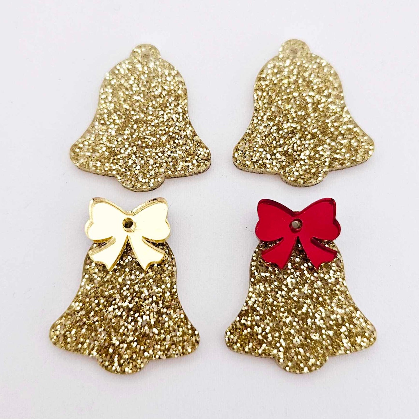 gold glitter bells red mirror bows Christmas Xmas DIY earring supplies laser cut acrylic dangles blanks layered hoops