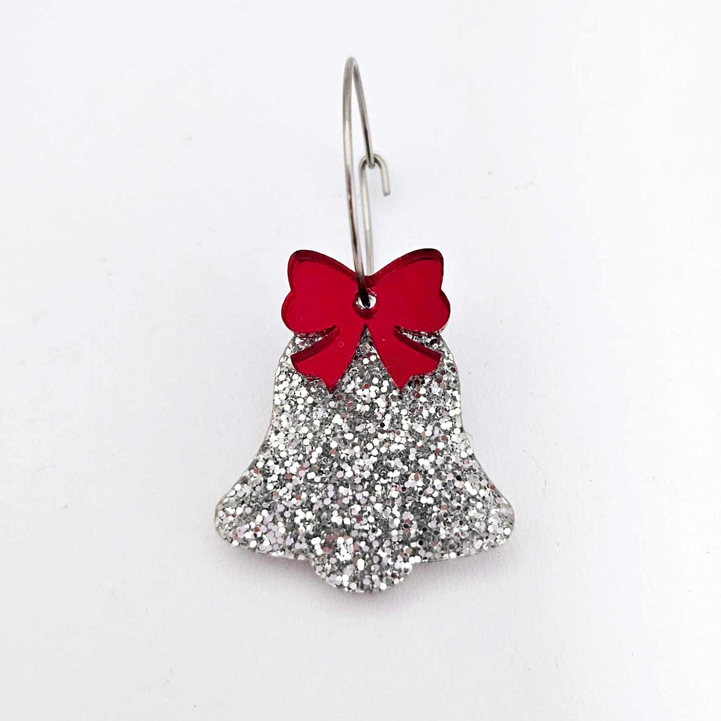 silver glitter bells red pink mirror bows Christmas Xmas DIY earring supplies laser cut acrylic dangles blanks layered hoops