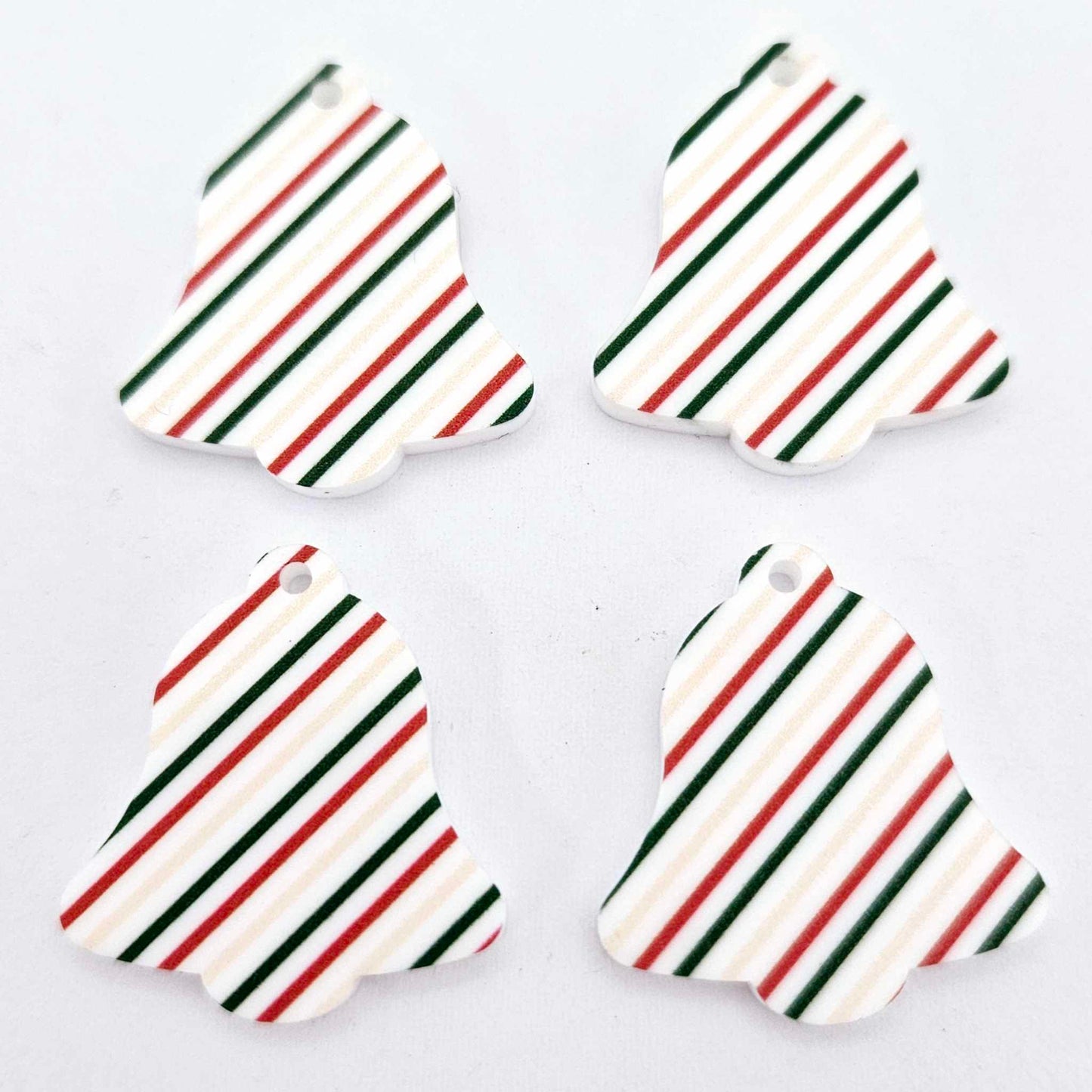 stripy red green gold bells bows Christmas Xmas UV printed DIY earring supplies laser cut acrylic dangles blanks layered hoops