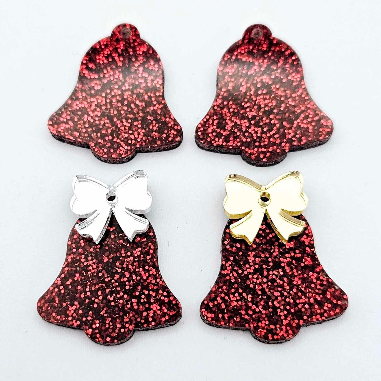 red glitter bells silver gold mirror bows Christmas Xmas DIY earring supplies laser cut acrylic dangles blanks layered hoops