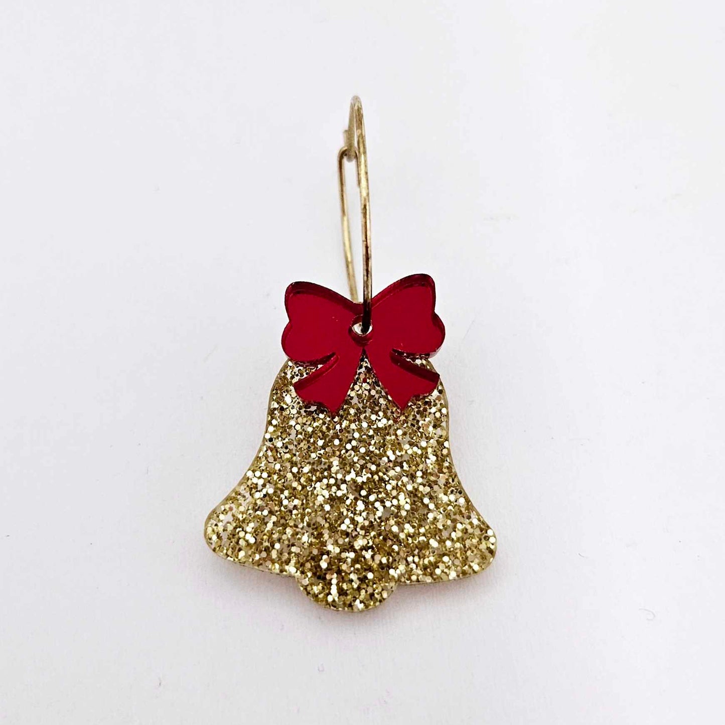 gold glitter bells red mirror bows Christmas Xmas DIY earring supplies laser cut acrylic dangles blanks layered hoops