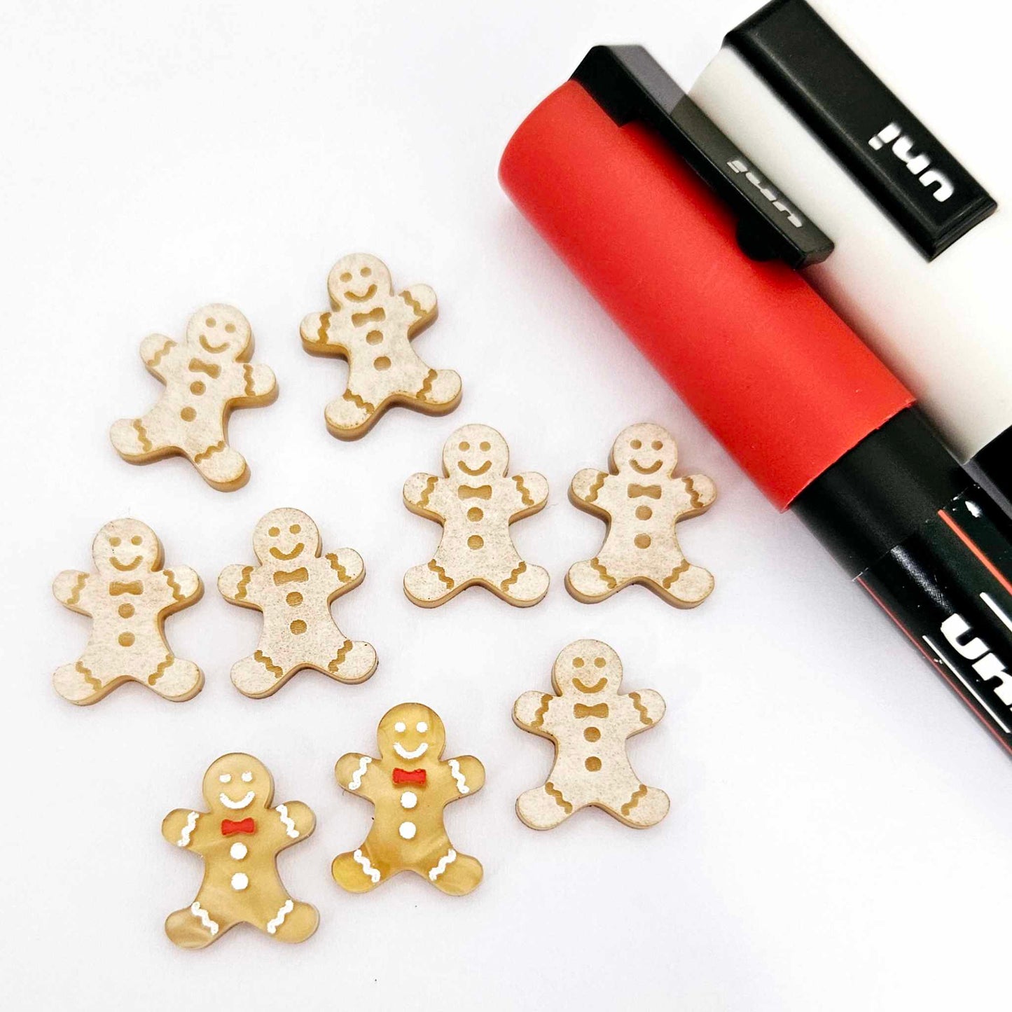 gold pearl caramel brown marble gingerbread men Christmas Xmas DIY earring supplies laser cut acrylic studs blanks engraved paint fill