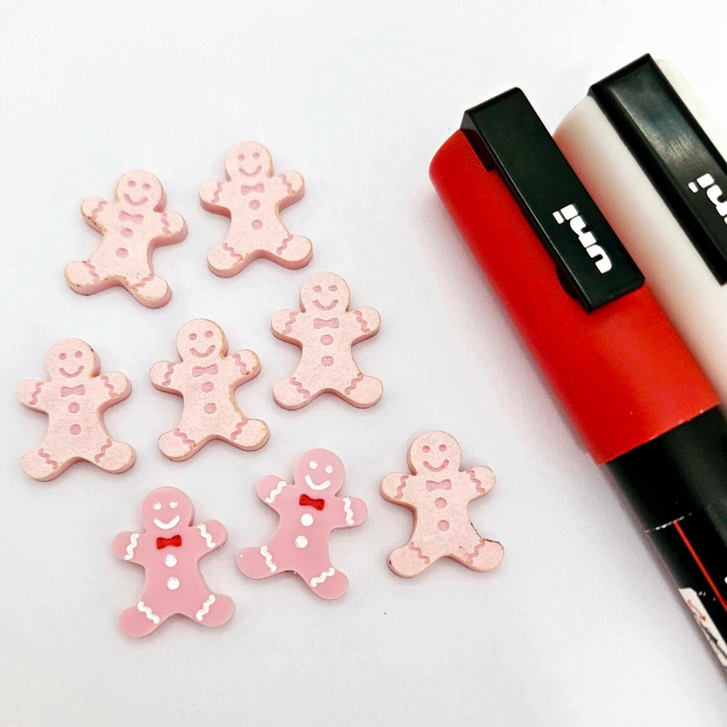 pastel pink gingerbread men Christmas Xmas DIY earring supplies laser cut acrylic studs blanks engraved paint fill