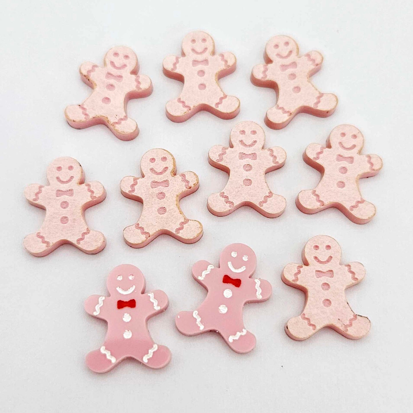 pastel pink gingerbread men Christmas Xmas DIY earring supplies laser cut acrylic studs blanks engraved paint fill