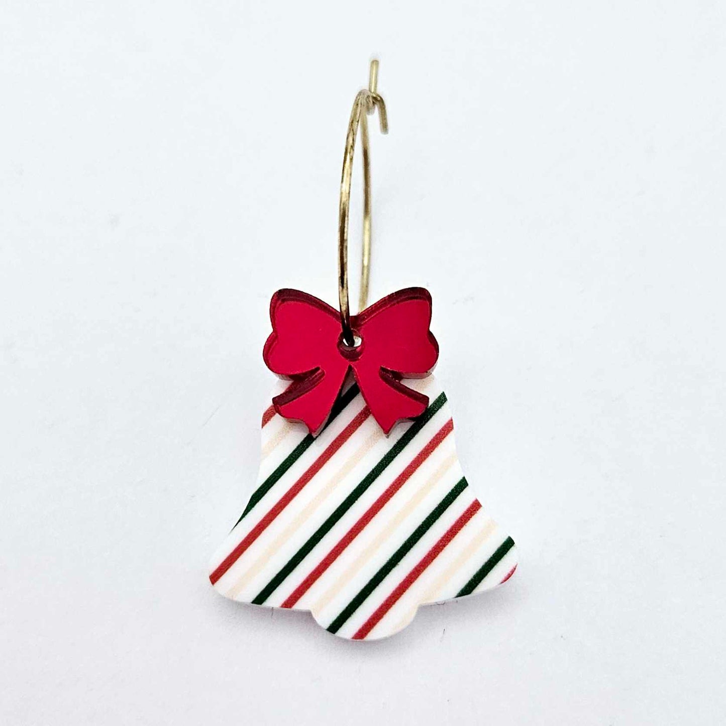 stripy red green gold bells bows Christmas Xmas UV printed DIY earring supplies laser cut acrylic dangles blanks layered hoops