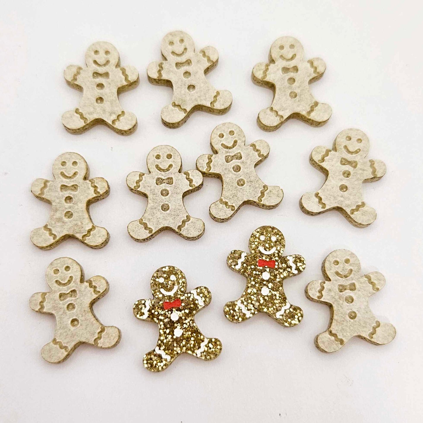 gold glitter gingerbread men Christmas Xmas DIY earring supplies laser cut acrylic studs blanks engraved paint fill mixed pack