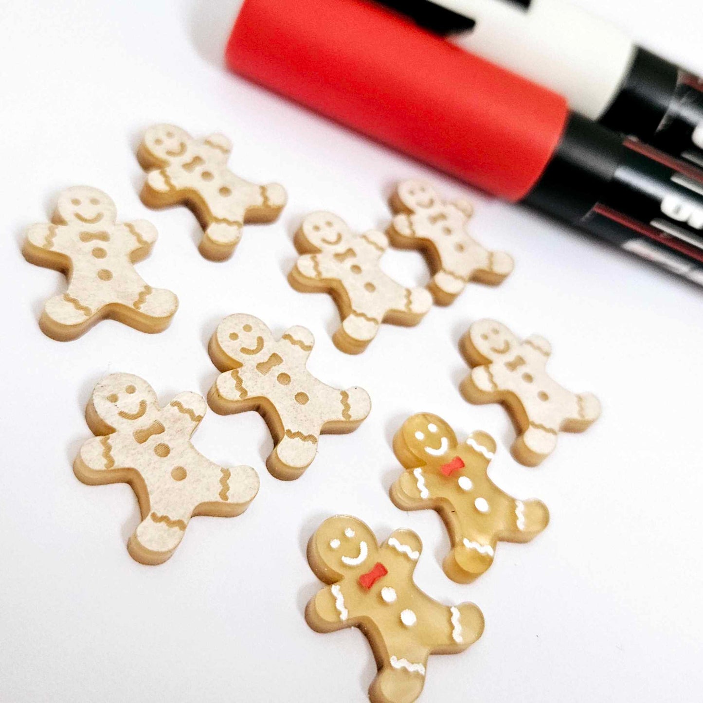 gold pearl caramel brown marble gingerbread men Christmas Xmas DIY earring supplies laser cut acrylic studs blanks engraved paint fill