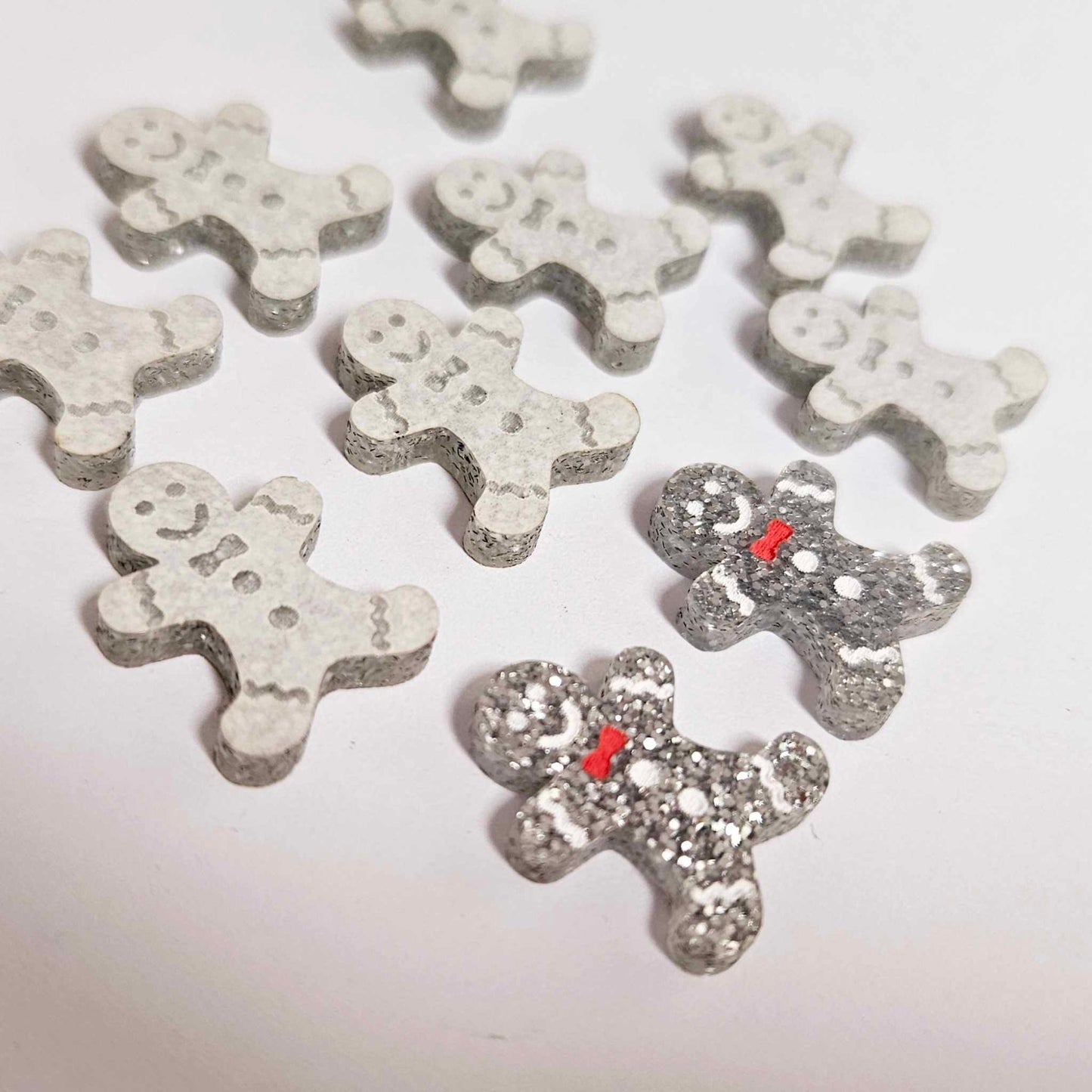 silver glitter gingerbread men Christmas Xmas DIY earring supplies laser cut acrylic studs blanks engraved paint fill mixed pack