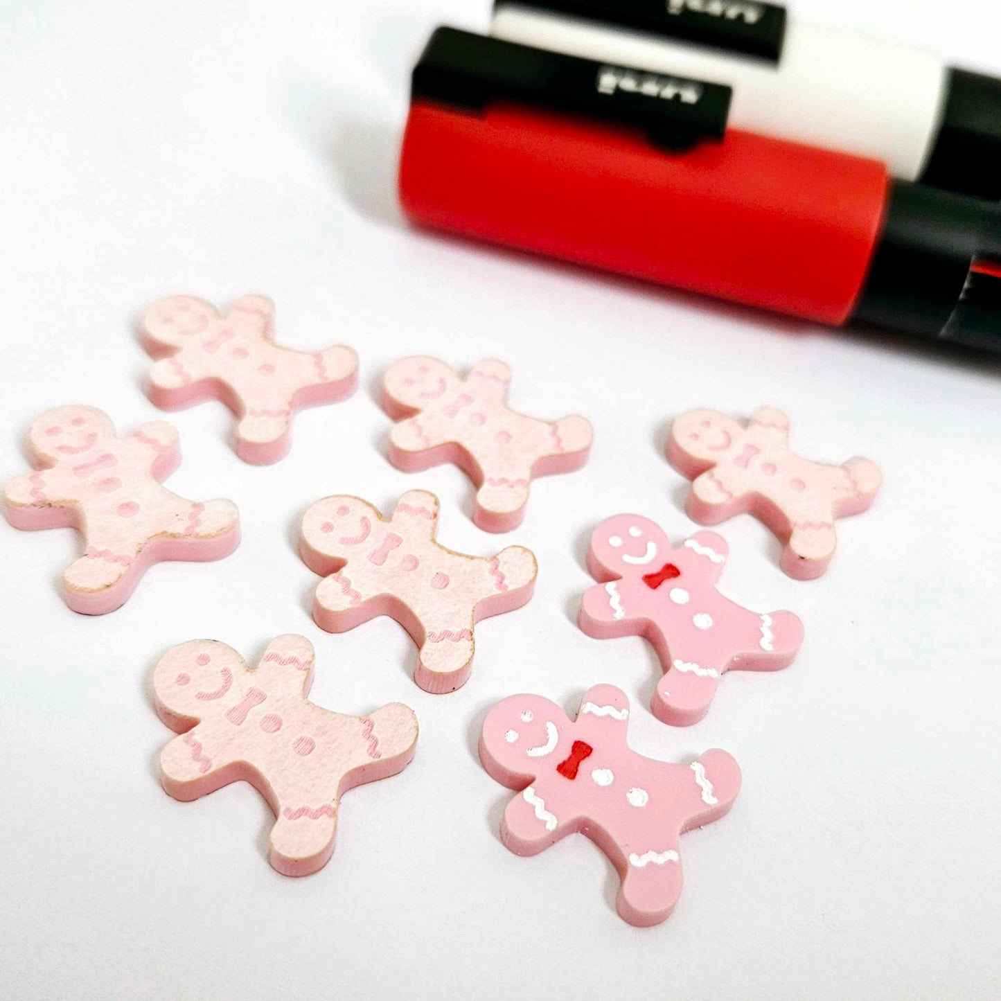 pastel pink gingerbread men Christmas Xmas DIY earring supplies laser cut acrylic studs blanks engraved paint fill
