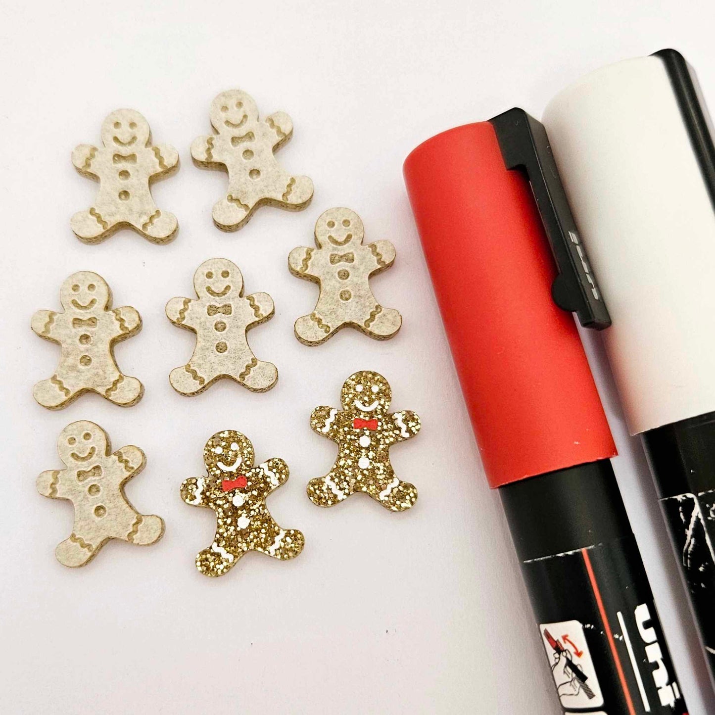 gold glitter gingerbread men Christmas Xmas DIY earring supplies laser cut acrylic studs blanks engraved paint fill mixed pack