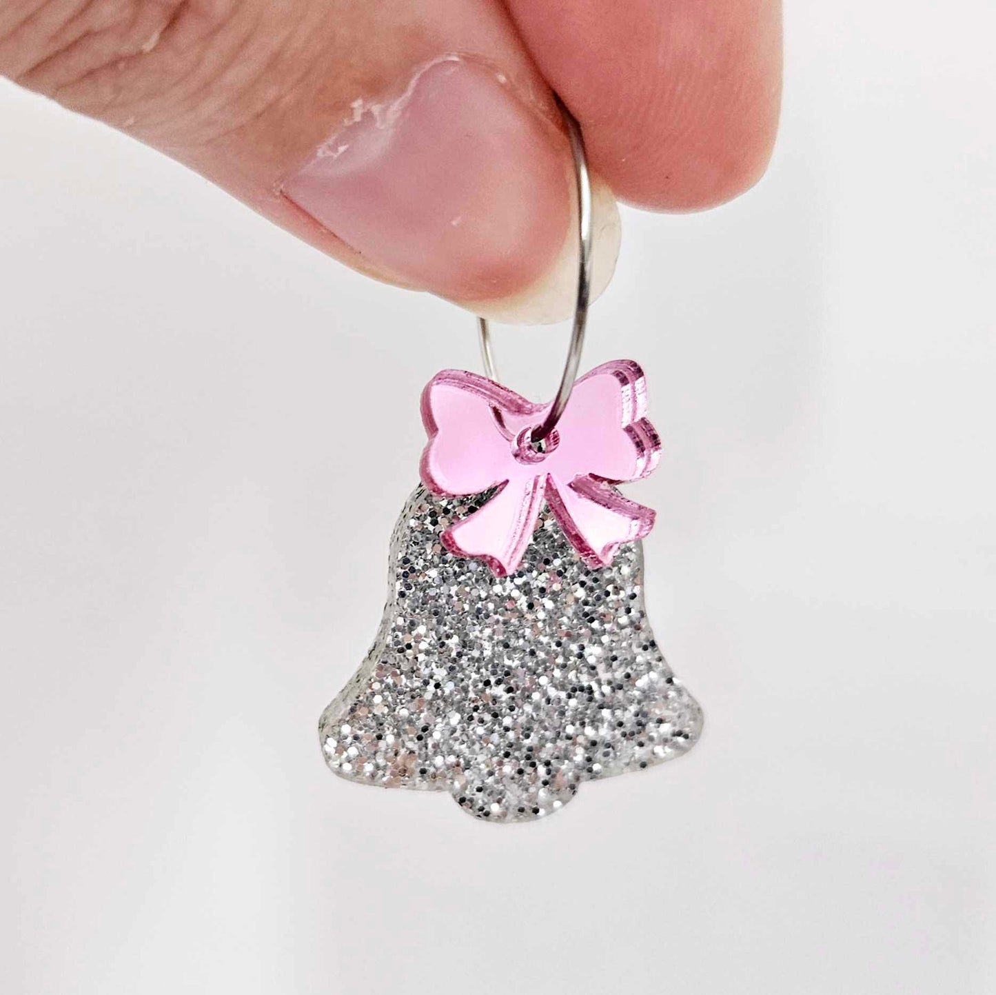 silver glitter bells red pink mirror bows Christmas Xmas DIY earring supplies laser cut acrylic dangles blanks layered hoops