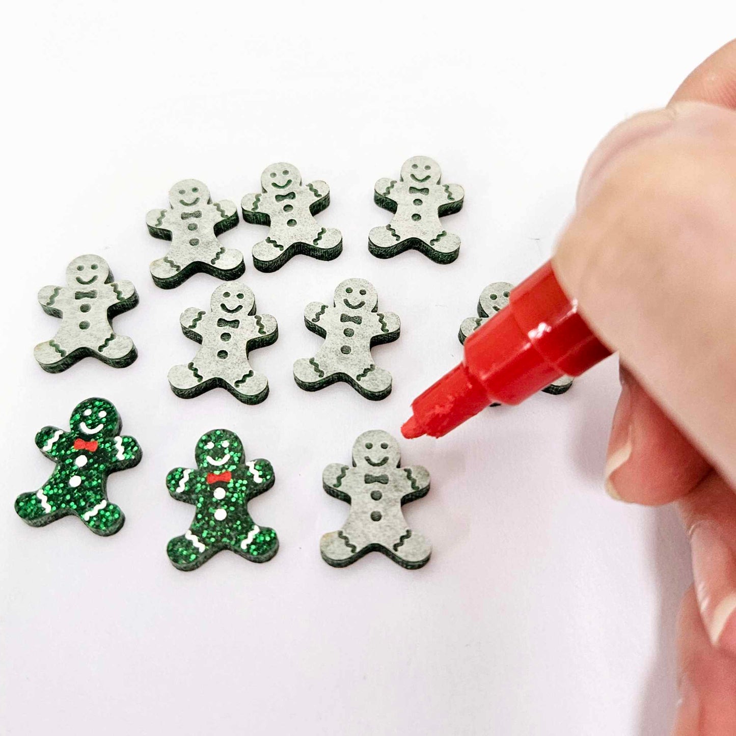 green glitter gingerbread men Christmas Xmas DIY earring supplies laser cut acrylic studs blanks engraved paint fill mixed pack