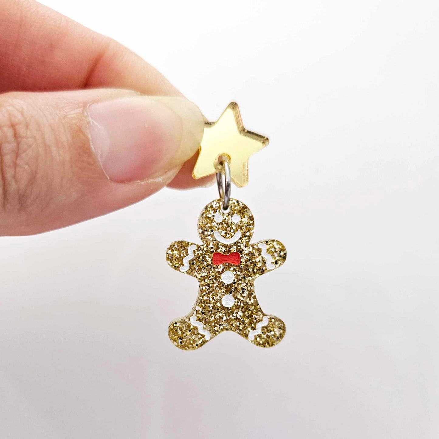 gold glitter gingerbread men Christmas Xmas DIY earring supplies laser cut acrylic mini small petite dangles blanks engraved paint fill kids