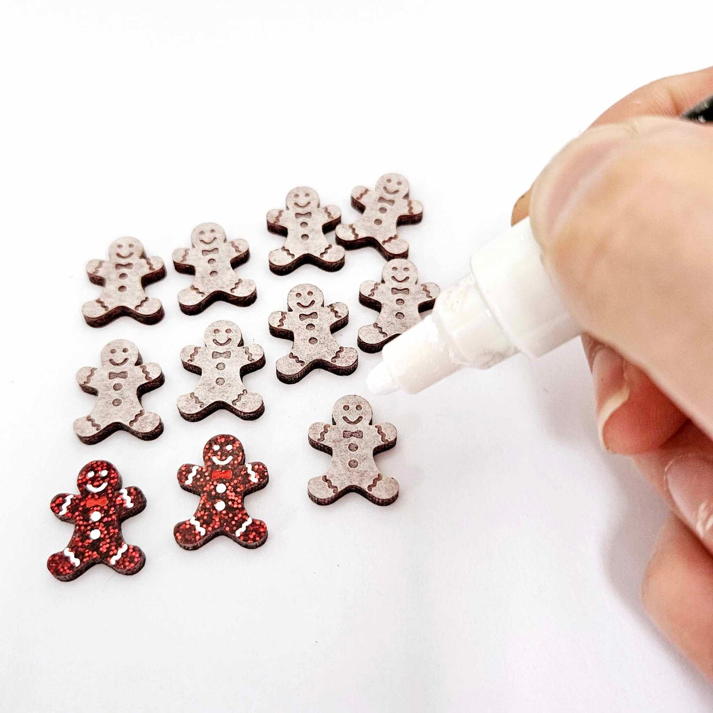 red glitter gingerbread men Christmas Xmas DIY earring supplies laser cut acrylic studs blanks engraved paint fill mixed pack
