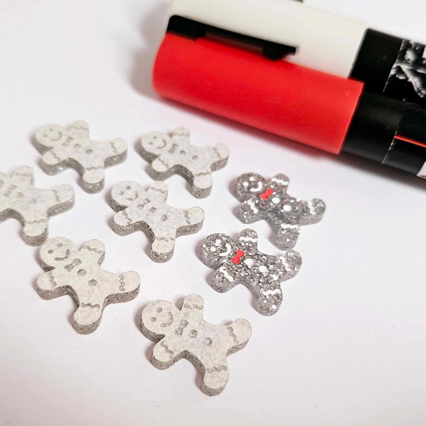 silver glitter gingerbread men Christmas Xmas DIY earring supplies laser cut acrylic studs blanks engraved paint fill mixed pack