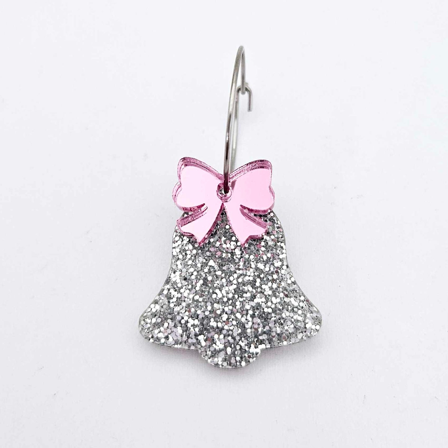 silver glitter bells red pink mirror bows Christmas Xmas DIY earring supplies laser cut acrylic dangles blanks layered hoops