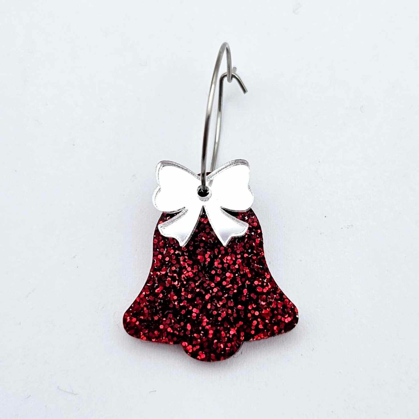 red glitter bells silver gold mirror bows Christmas Xmas DIY earring supplies laser cut acrylic dangles blanks layered hoops