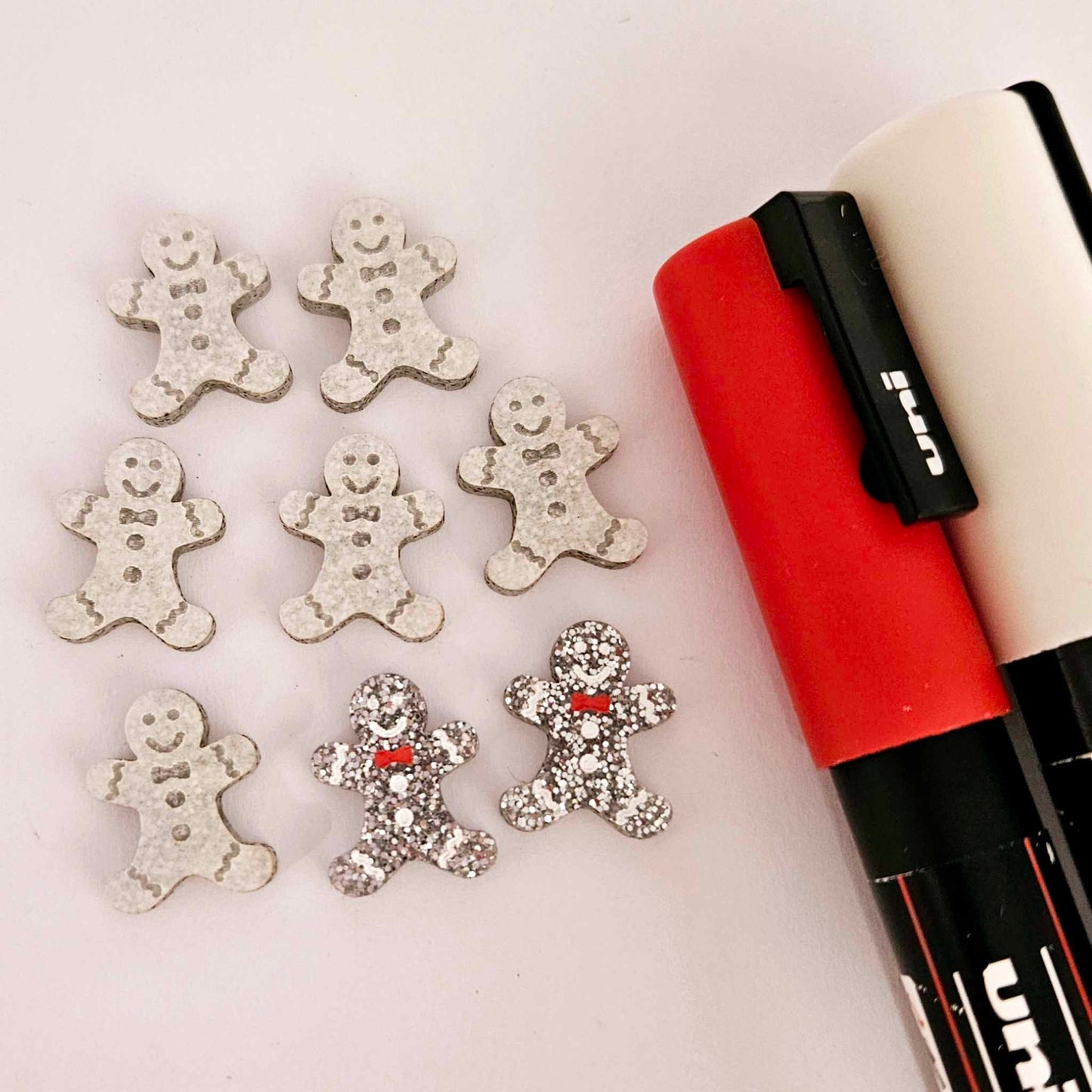silver glitter gingerbread men Christmas Xmas DIY earring supplies laser cut acrylic studs blanks engraved paint fill mixed pack