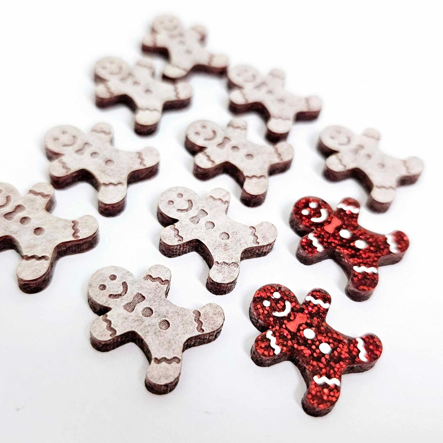 red glitter gingerbread men Christmas Xmas DIY earring supplies laser cut acrylic studs blanks engraved paint fill mixed pack