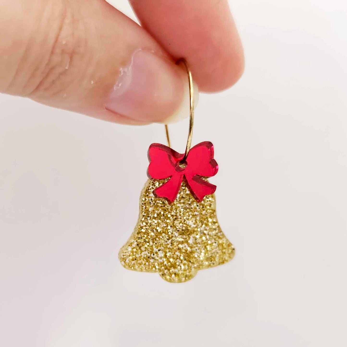 gold glitter bells red mirror bows Christmas Xmas DIY earring supplies laser cut acrylic dangles blanks layered hoops