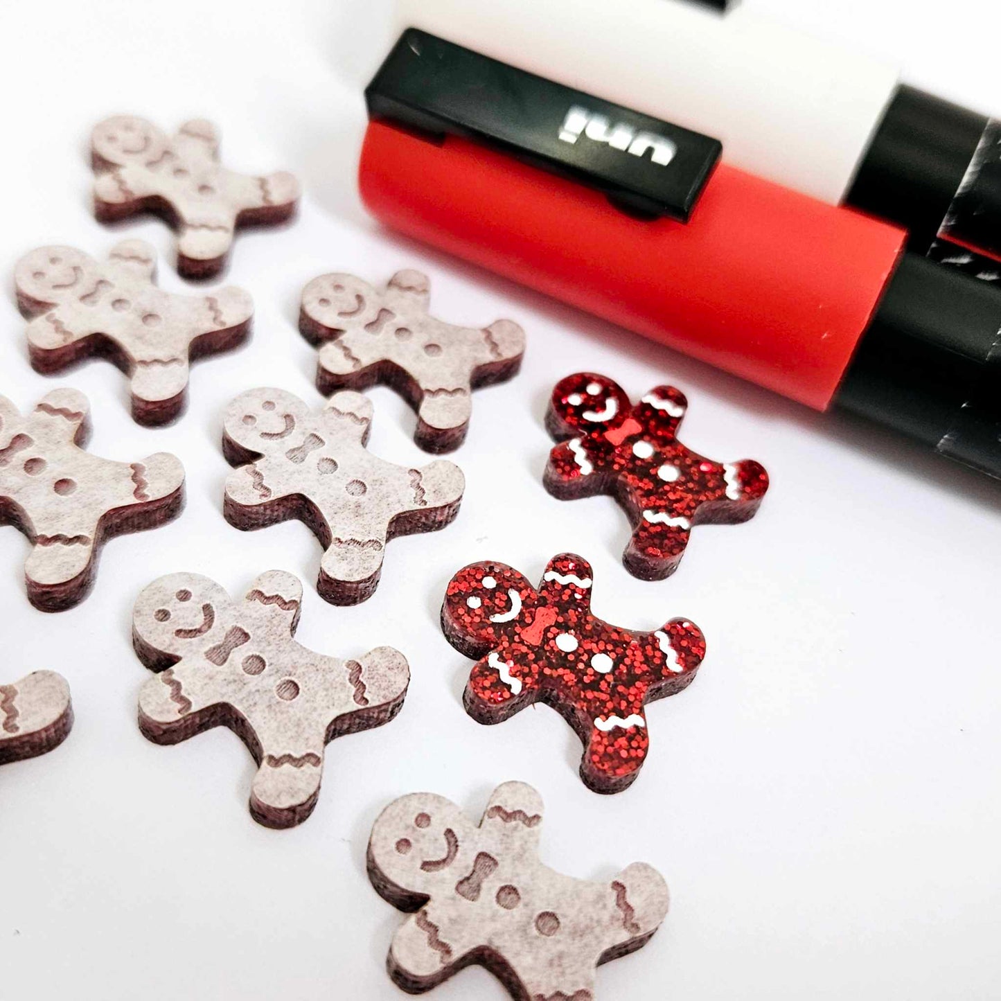 red glitter gingerbread men Christmas Xmas DIY earring supplies laser cut acrylic studs blanks engraved paint fill mixed pack