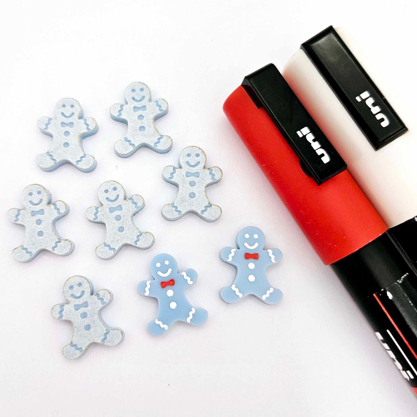 pastel blue gingerbread men Christmas Xmas DIY earring supplies laser cut acrylic studs blanks engraved paint fill