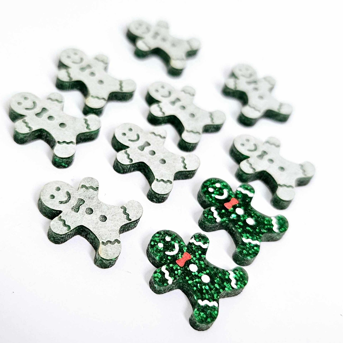 green glitter gingerbread men Christmas Xmas DIY earring supplies laser cut acrylic studs blanks engraved paint fill mixed pack