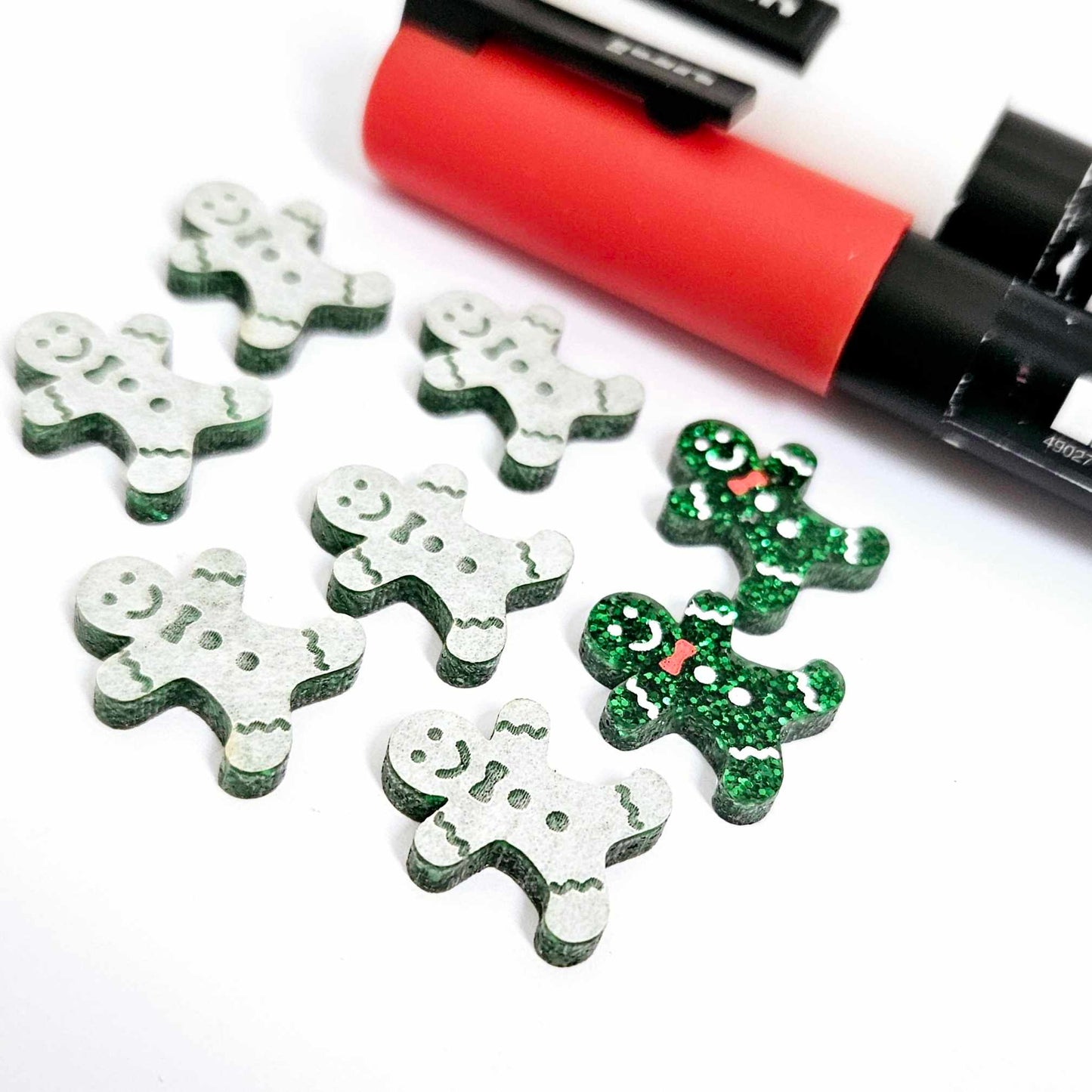 green glitter gingerbread men Christmas Xmas DIY earring supplies laser cut acrylic studs blanks engraved paint fill mixed pack