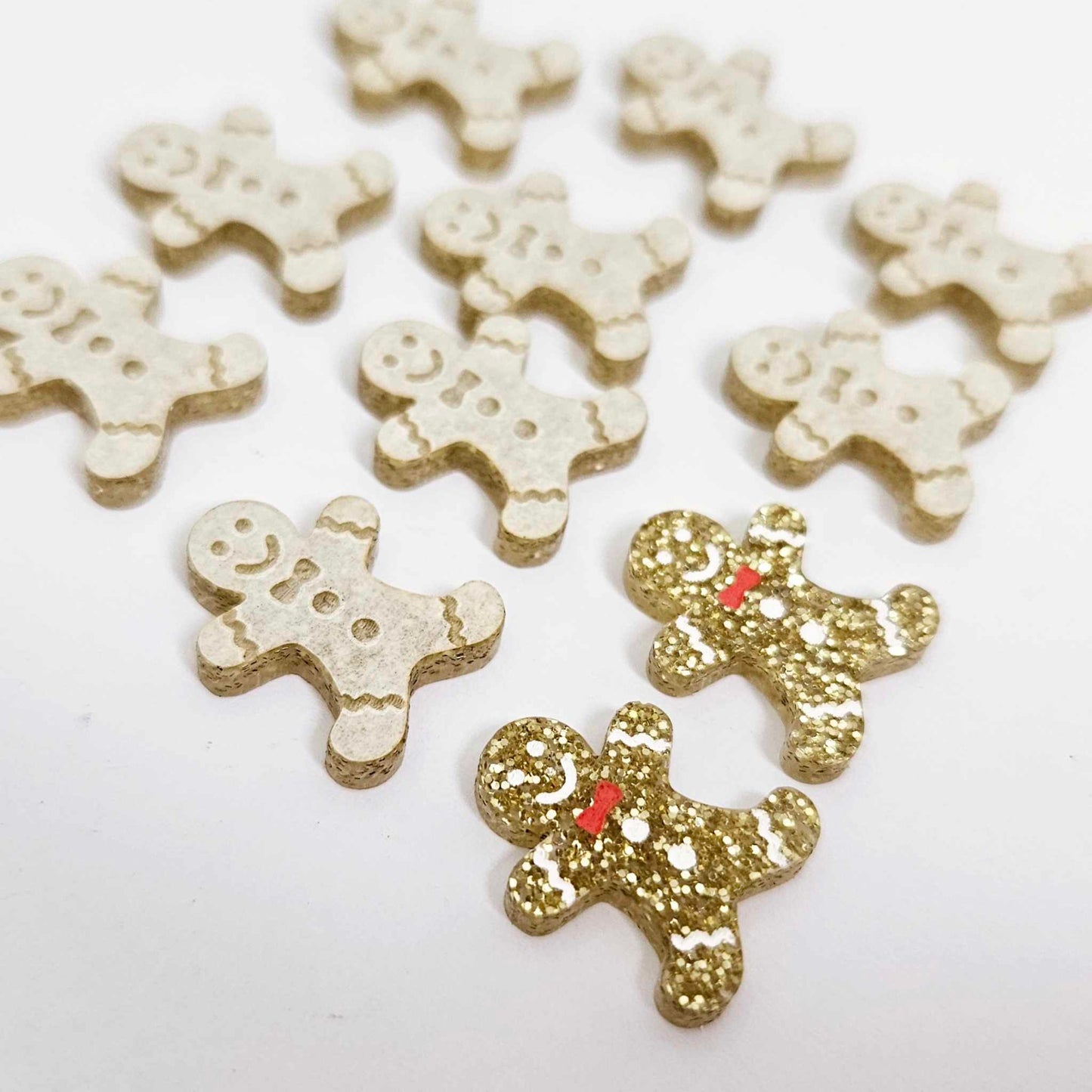 gold glitter gingerbread men Christmas Xmas DIY earring supplies laser cut acrylic studs blanks engraved paint fill mixed pack