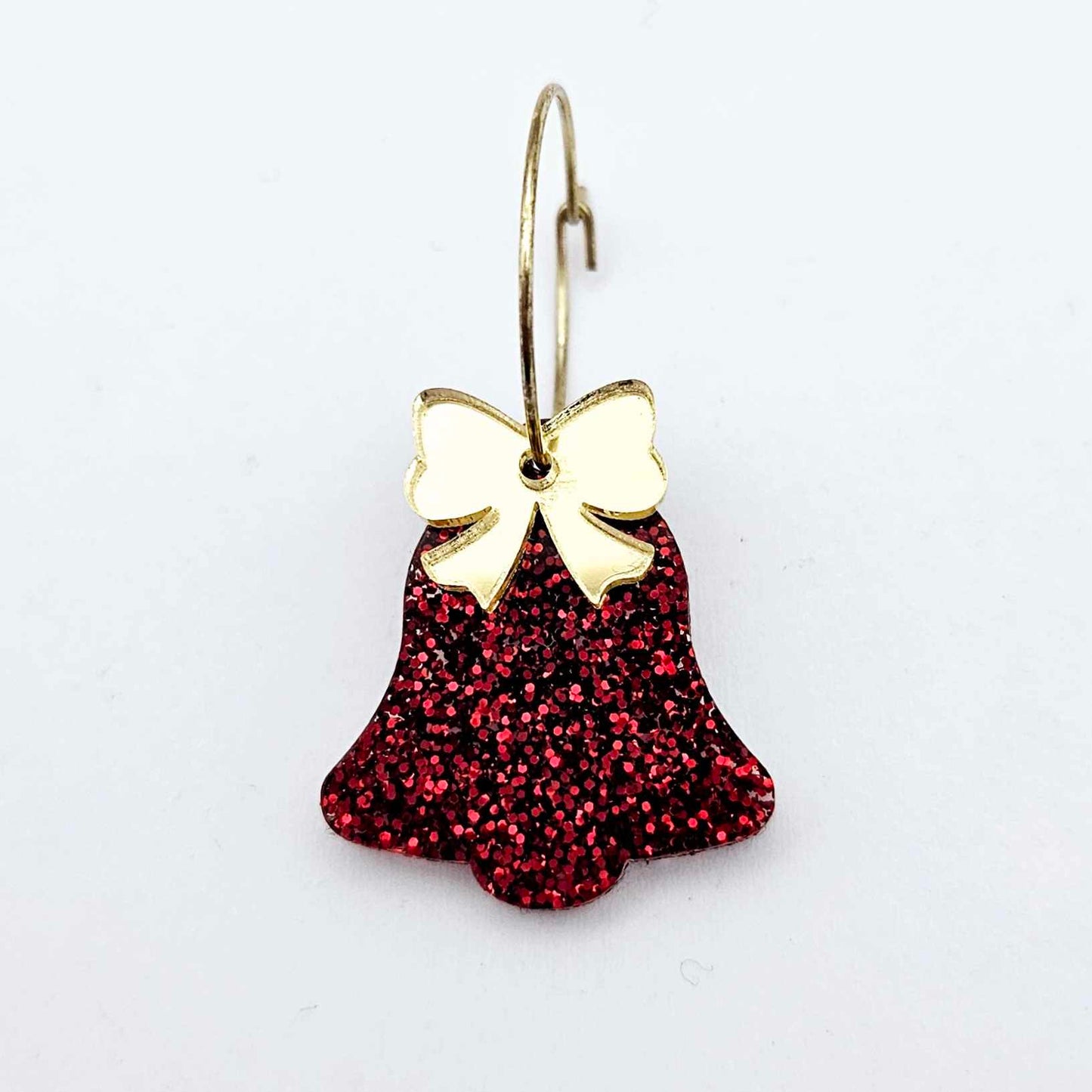 red glitter bells silver gold mirror bows Christmas Xmas DIY earring supplies laser cut acrylic dangles blanks layered hoops