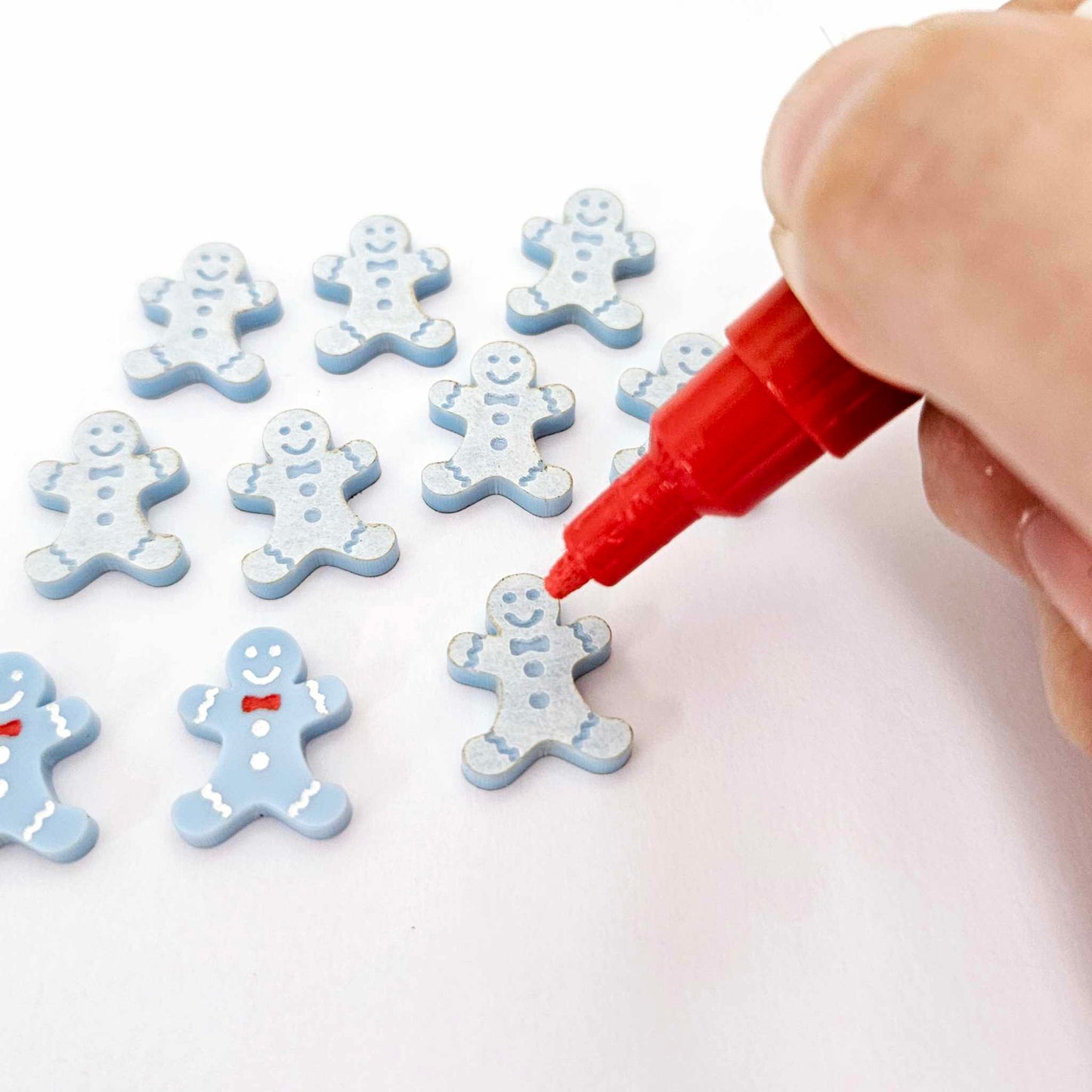 pastel blue gingerbread men Christmas Xmas DIY earring supplies laser cut acrylic studs blanks engraved paint fill
