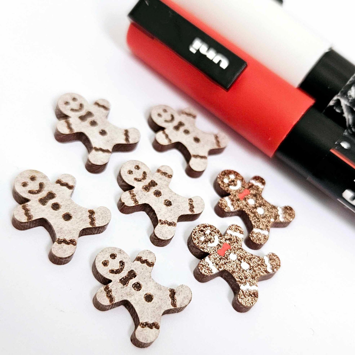 copper bronze brown glitter gingerbread men Christmas Xmas DIY earring supplies laser cut acrylic studs blanks engraved paint fill mixed pack