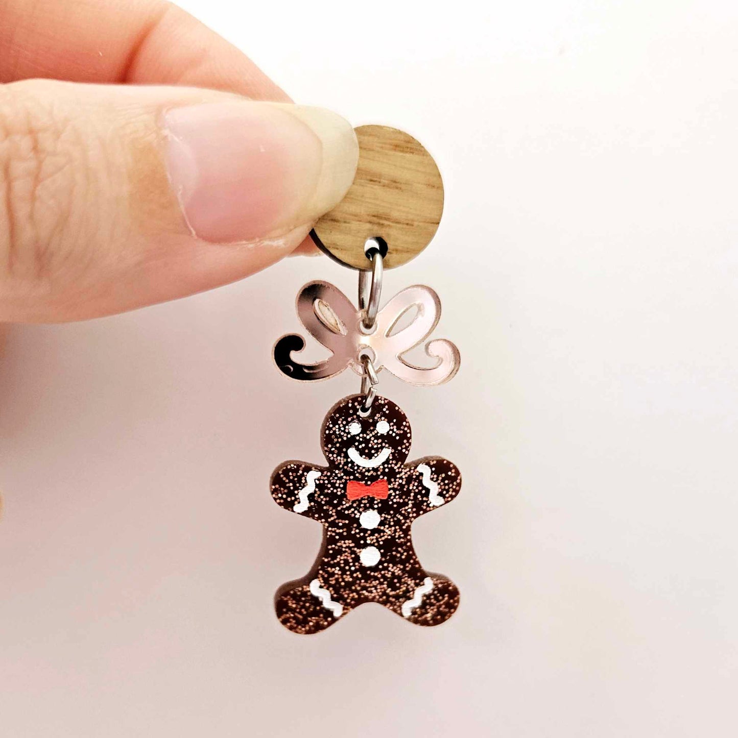 copper bronze brown glitter gingerbread men Christmas Xmas DIY earring supplies laser cut acrylic mini small petite dangles blanks engraved paint fill kids