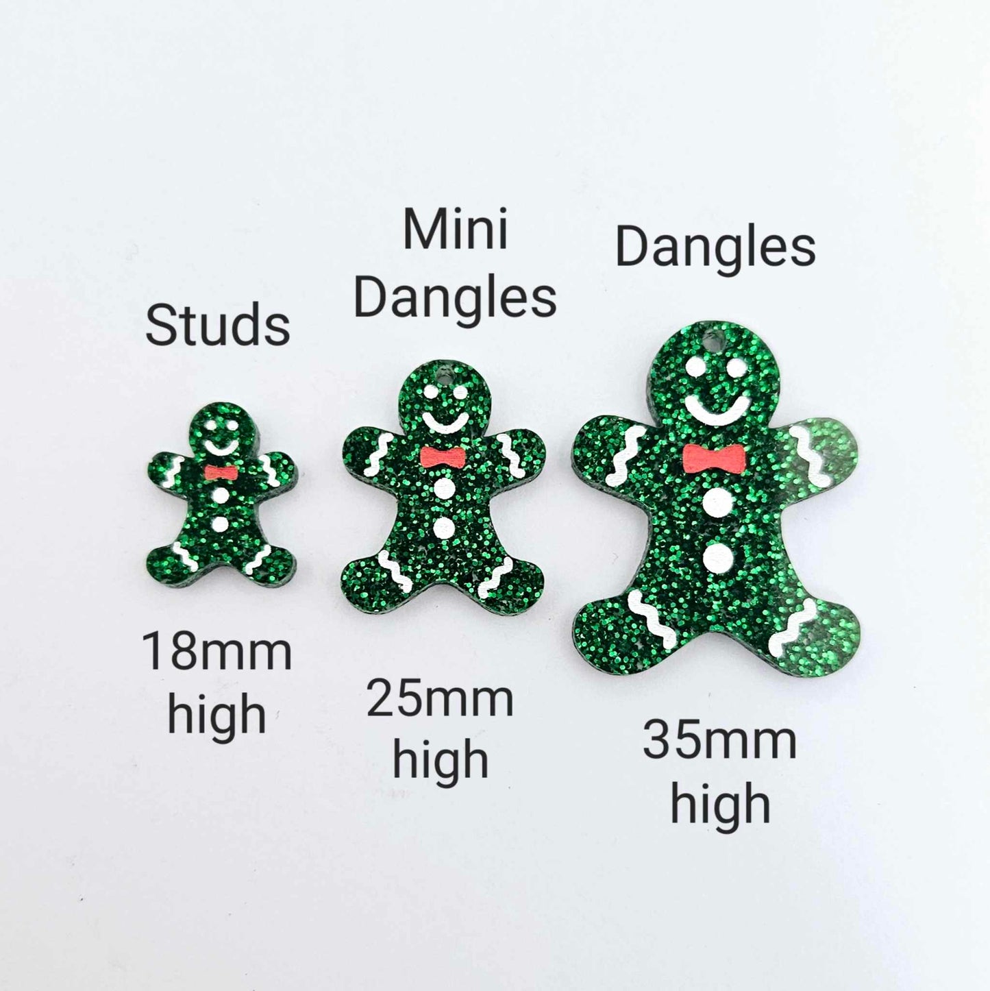 green glitter gingerbread men Christmas Xmas DIY earring supplies laser cut acrylic mini small petite dangles blanks engraved paint fill kids