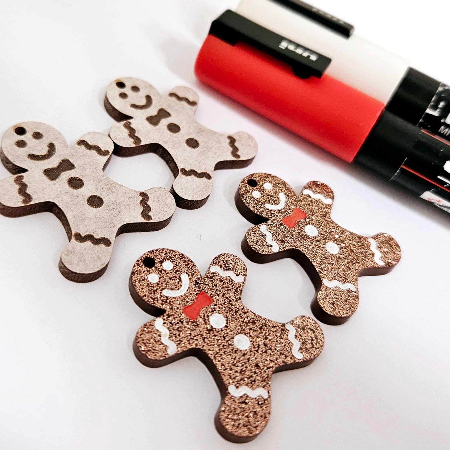 copper bronze brown glitter gingerbread men Christmas Xmas DIY earring supplies laser cut acrylic dangles blanks engraved paint fill