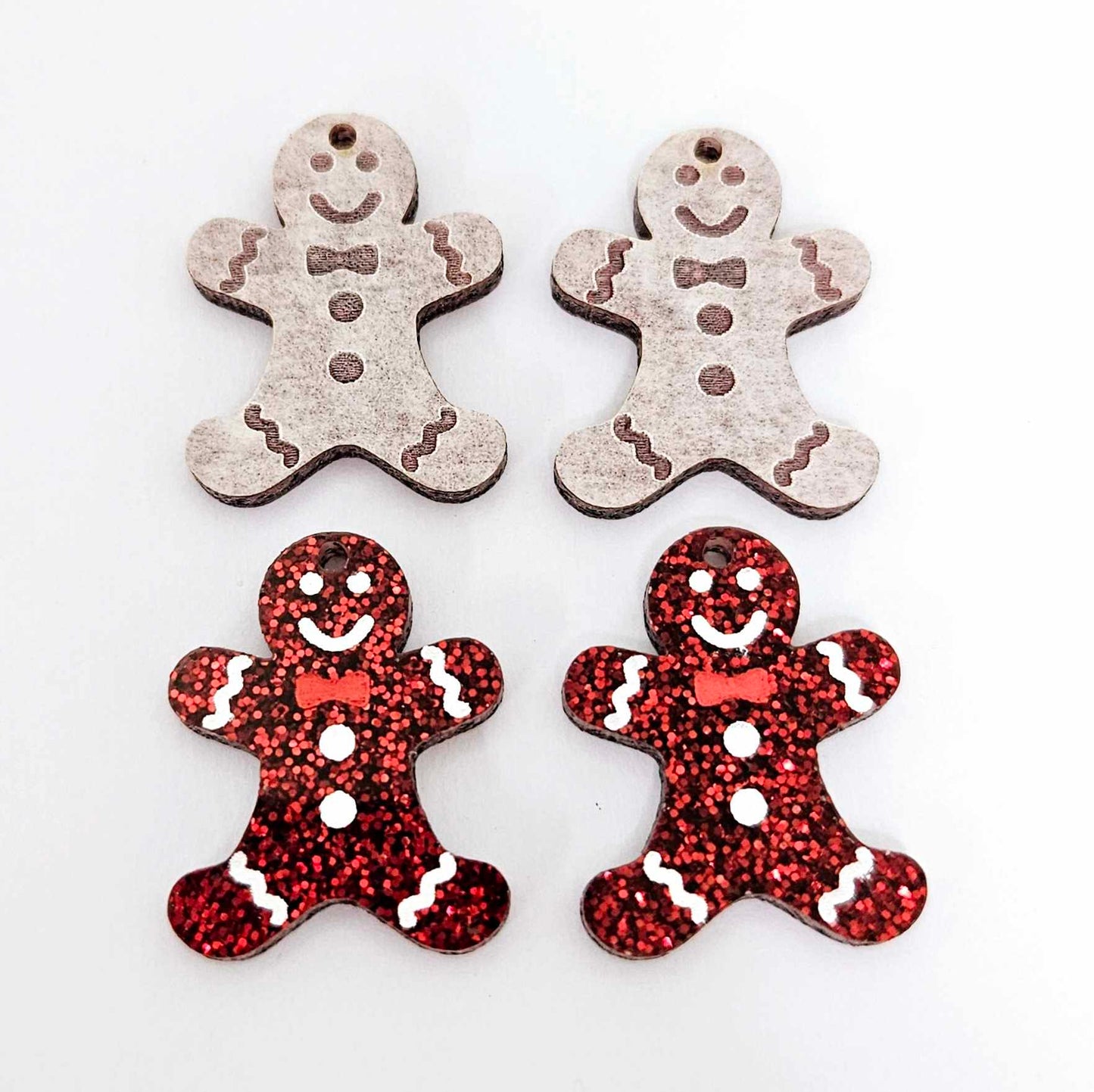 red glitter gingerbread men Christmas Xmas DIY earring supplies laser cut acrylic mini small petite dangles blanks engraved paint fill kids