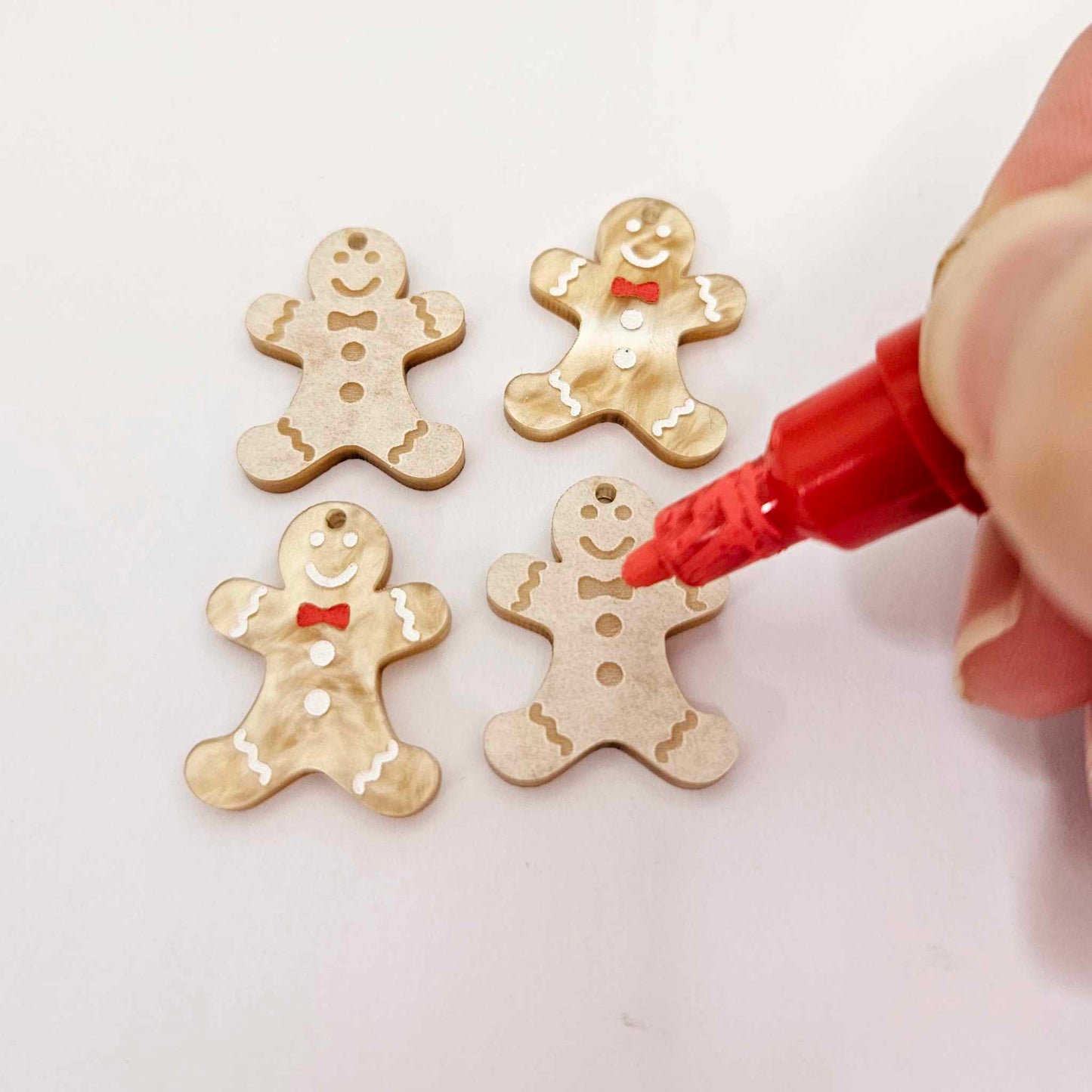 gold brown pearl marble gingerbread men Christmas Xmas DIY earring supplies laser cut acrylic mini small petite dangles blanks engraved paint fill kids
