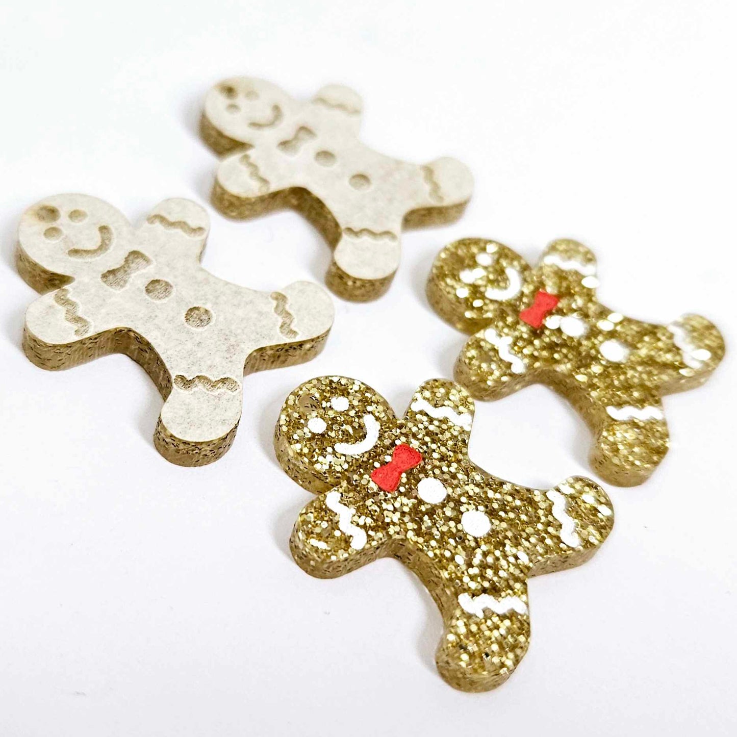 gold glitter gingerbread men Christmas Xmas DIY earring supplies laser cut acrylic mini small petite dangles blanks engraved paint fill kids