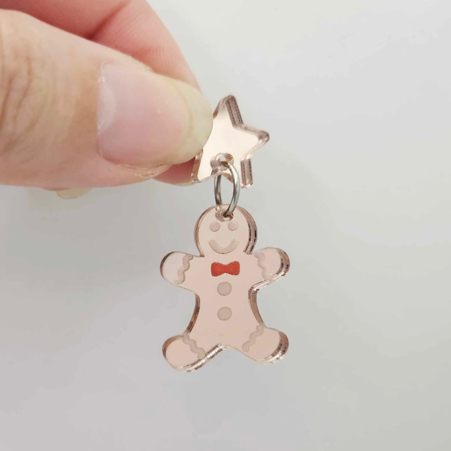 rose gold mirror gingerbread men Christmas Xmas DIY earring supplies laser cut acrylic mini small petite dangles blanks engraved paint fill kids
