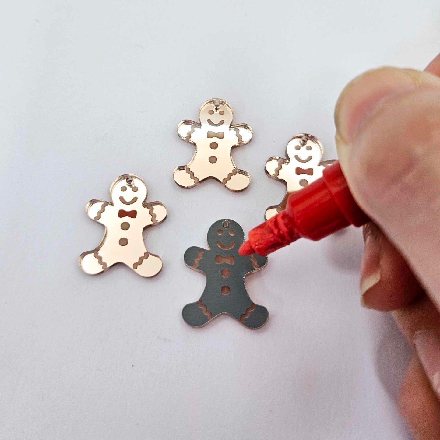 rose gold mirror gingerbread men Christmas Xmas DIY earring supplies laser cut acrylic mini small petite dangles blanks engraved paint fill kids