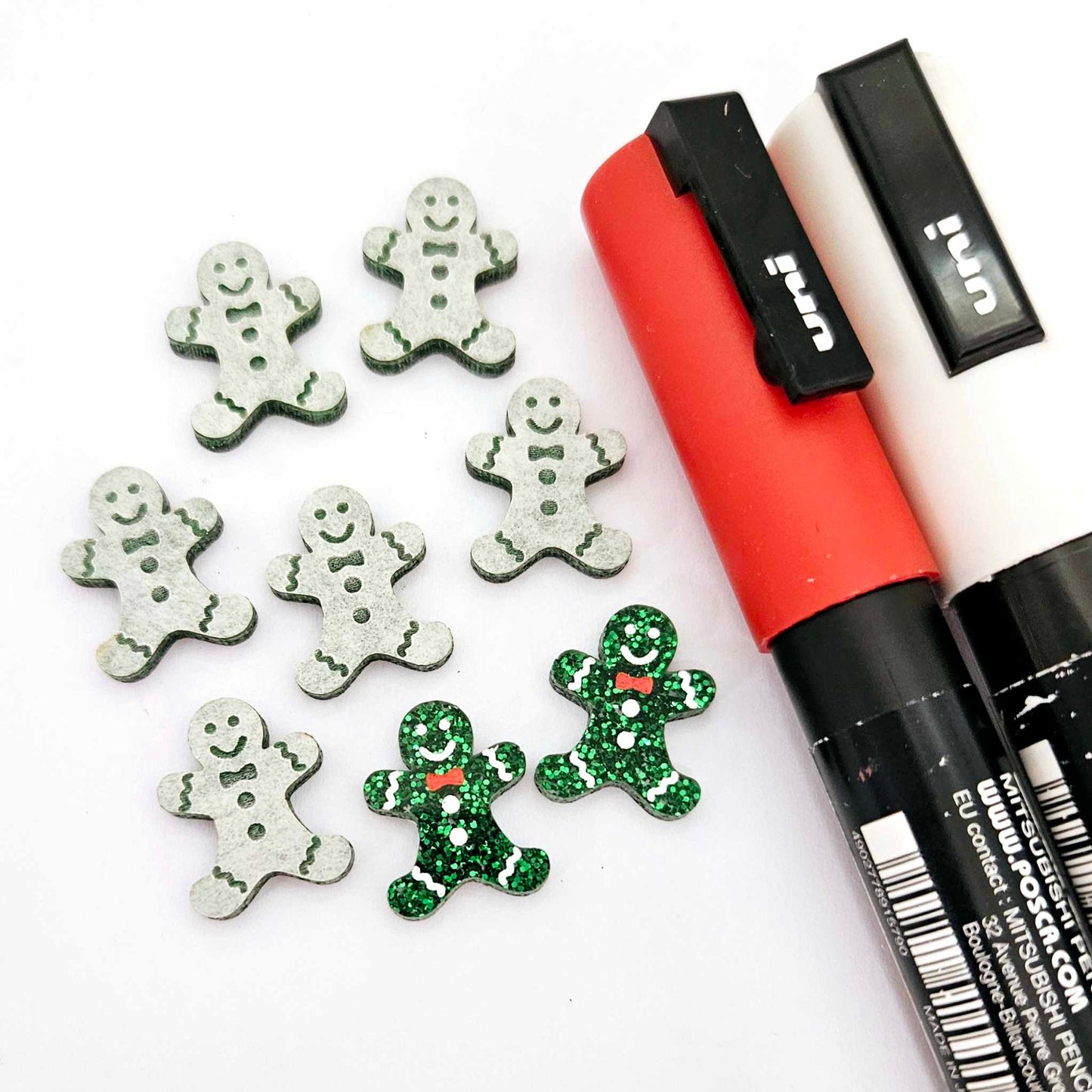 green glitter gingerbread men Christmas Xmas DIY earring supplies laser cut acrylic studs blanks engraved paint fill mixed pack